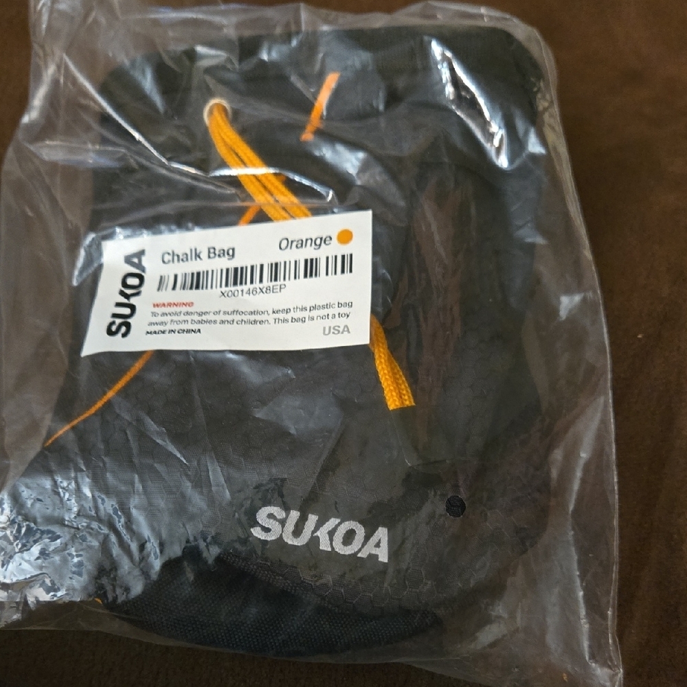 SUKOA Black Chalk Bag with Orange Drawstring